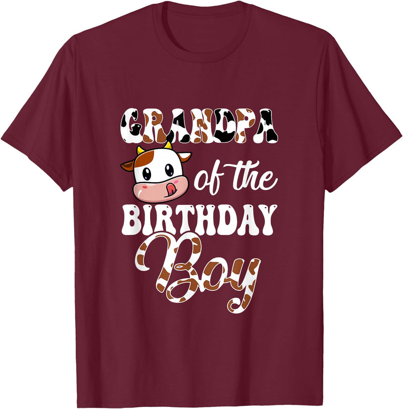 Love Family Matching Grandpa Of The Birthday Boy Cow Farm 1St Birthday Boy T-Shirt - Burgundy