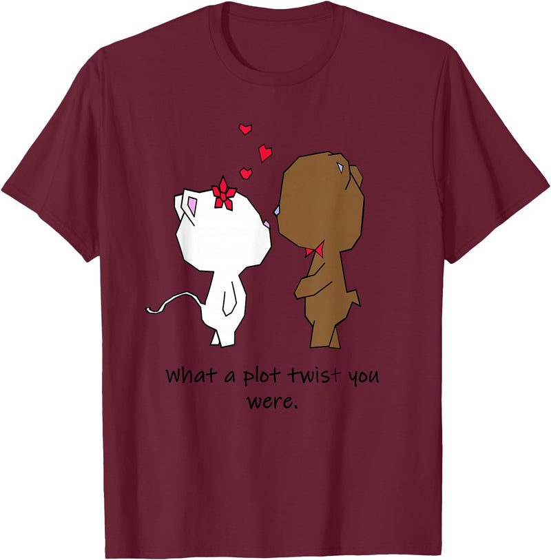 Valentinstag Geschenk - Love Animal Couple Love Animal Cat and Bear Couple - Valentine's Day Gift T-Shirt - Burgundy