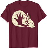 Funny Rabbit Animal Bunny Lover Shadow Play Pun Gift T-Shirt in Burgundy