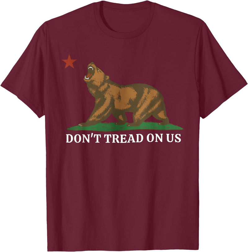 Dont Tread On Us Bear California Patriot Tee Don't Tread On Us California Bear Patriotic T-Shirt - Burgundy