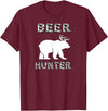 funny Beer Hunter shirt Funny Bear Deer BEER Hunting Tee Shirt T-Shirt - Burgundy