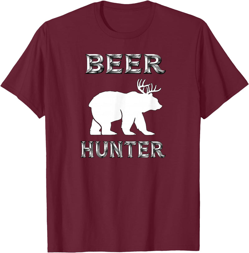 funny Beer Hunter shirt Funny Bear Deer BEER Hunting Tee Shirt T-Shirt - Burgundy