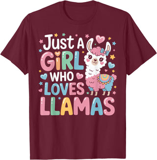 Funny Adorable Llama Lover Just a Girl Who Loves Cute Llamas Gifts for Girls Kids T-Shirt - Burgundy