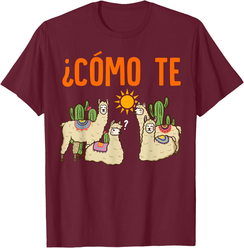 Nerd Ninja Llama Como Te LLamas Spanish Teacher Llama Gift T-Shirt for Men Women Girls Kids - Burgundy