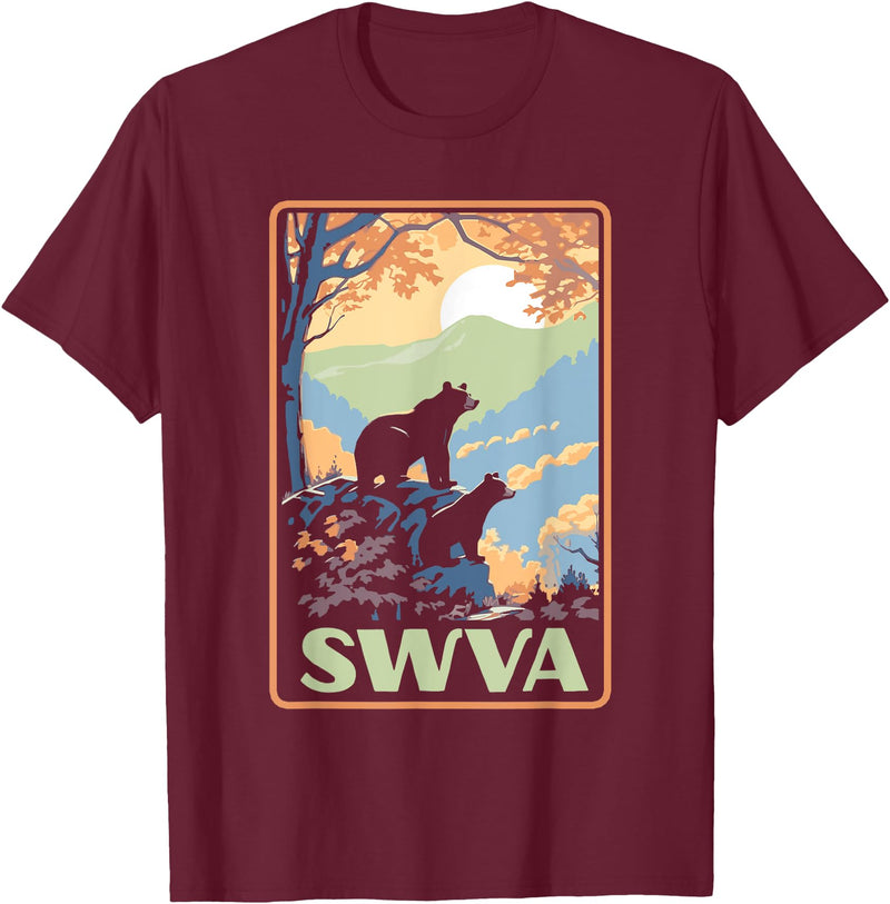 Giant Step Design Co. SWVA Southwest Virginia Black Bears Vintage Parks Poster T-Shirt - Burgundy
