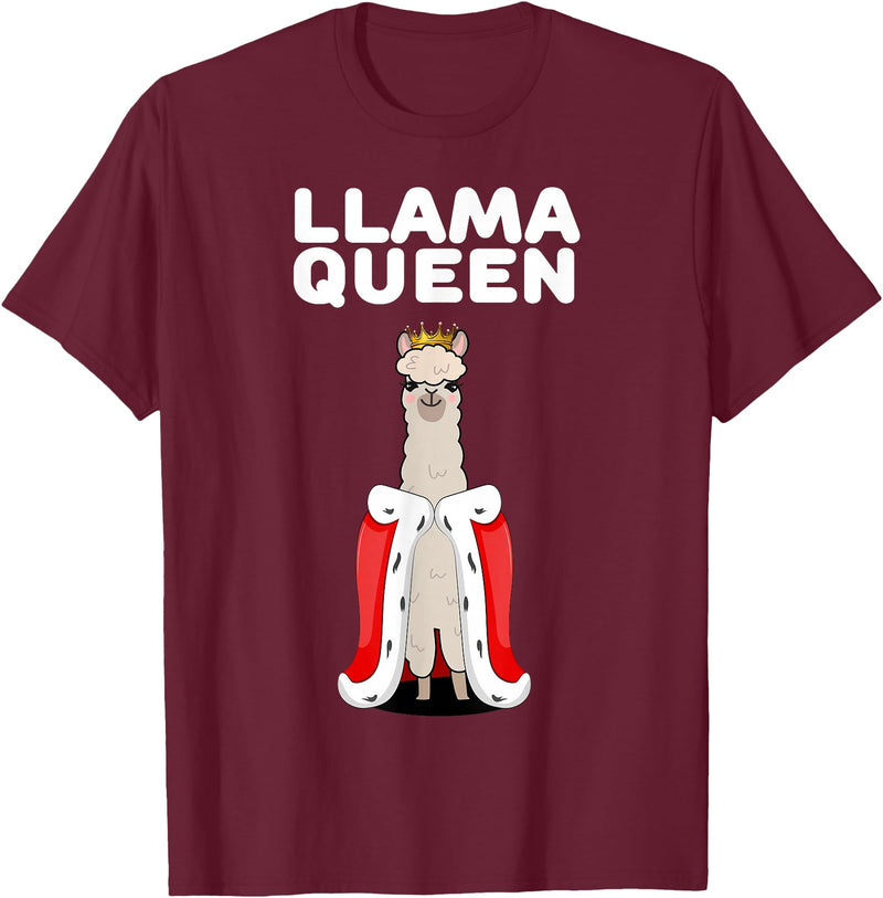 Womens Llama Shirts for Girls Llama Queen | Girls Llama Tshirt | Womens Llama T-Shirt - Burgundy