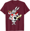 Alice in Wonderland Rabbit Easter Bunny Playing Music T-Shirt in Burgundy