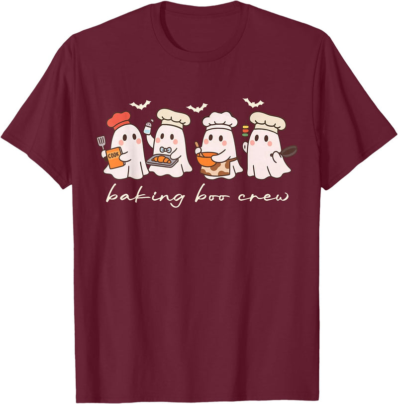 Halloween Ghost Baking Boo Crew Cooking Lover Baking Boo Crew Cute Halloween Ghost Baking Baker Kitchen T-Shirt - Burgundy
