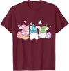 Gnomes with Bunny Ears and Easter Eggs Rabbit T-Shirt in Burgundy
