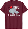 Sea Cows Tees I Love Jesus and Manatees, Cute Christian Manatee T Shirt T-Shirt - Burgundy