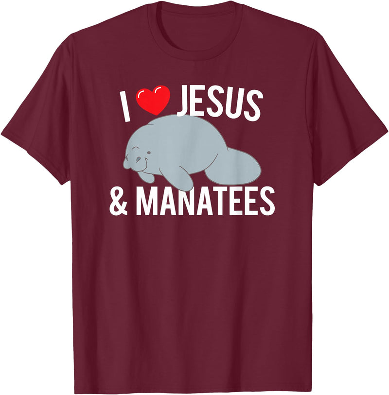 Sea Cows Tees I Love Jesus and Manatees, Cute Christian Manatee T Shirt T-Shirt - Burgundy