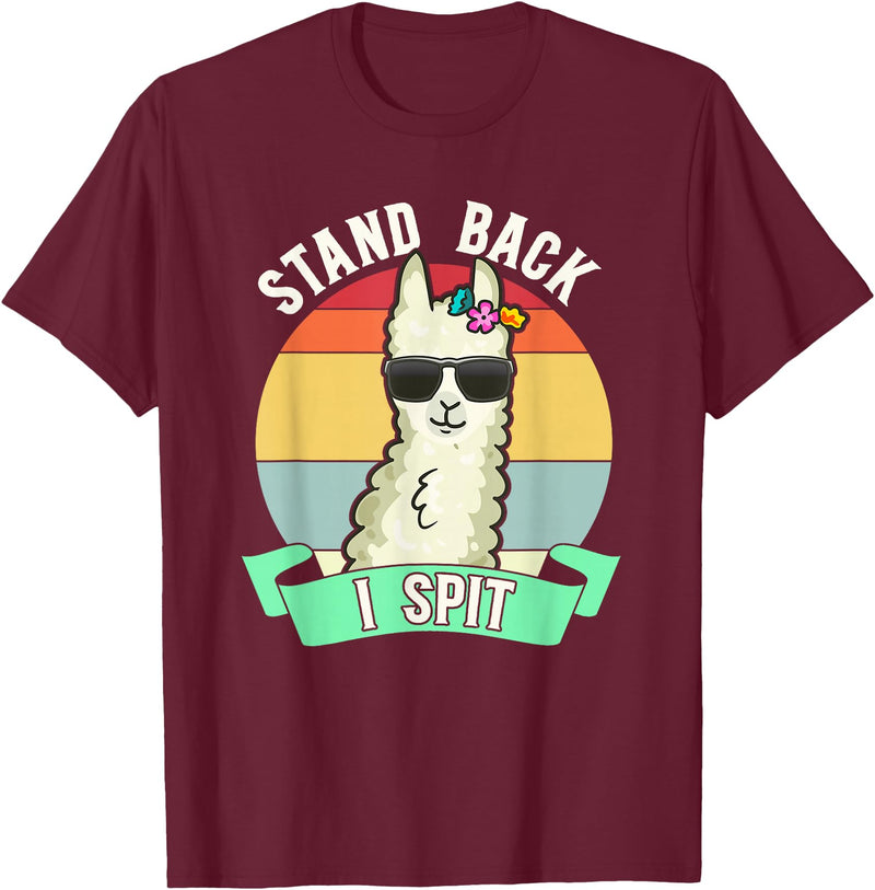 Retro Sunset Llama Spitter Joke Girls Boys Toddler Funny Llama Lover Stand Back I Spit Cute Llamas Spitting Pet T-Shirt - Burgundy