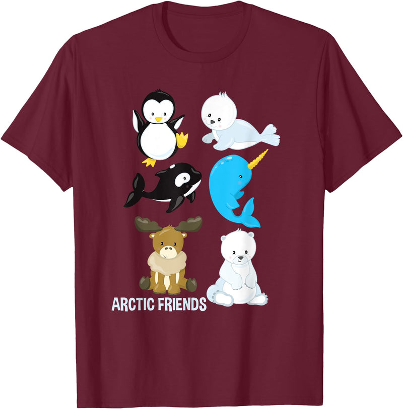 Adorable Sea Animals Tees Arctic Animals Penguin Seal Whale Polar Bear Narwhal T-Shirt T-Shirt - Burgundy