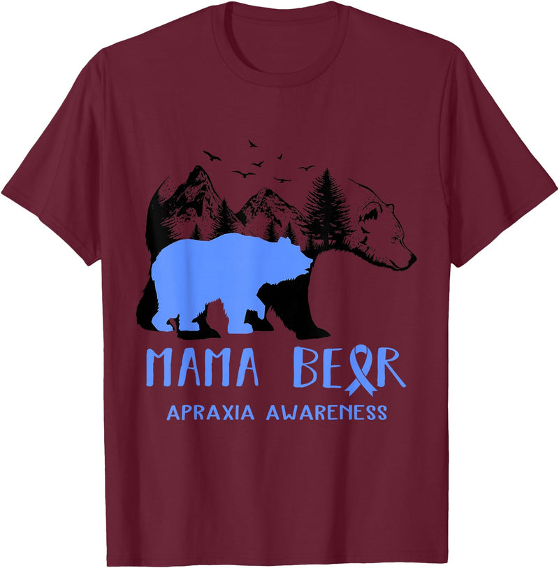 Mama Bear Apraxia Awareness Shirt For Women Men T-Shirt - Burgundy