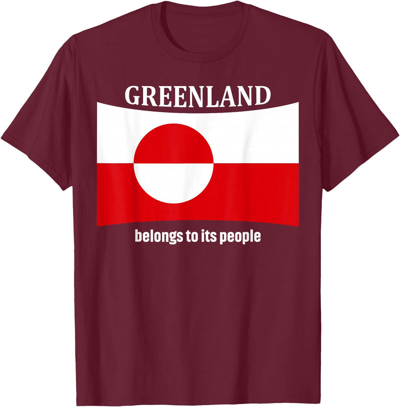 Greenlandic native heritage designs Greenland Flag, Belongs to its People, Independence Message T-Shirt - Burgundy