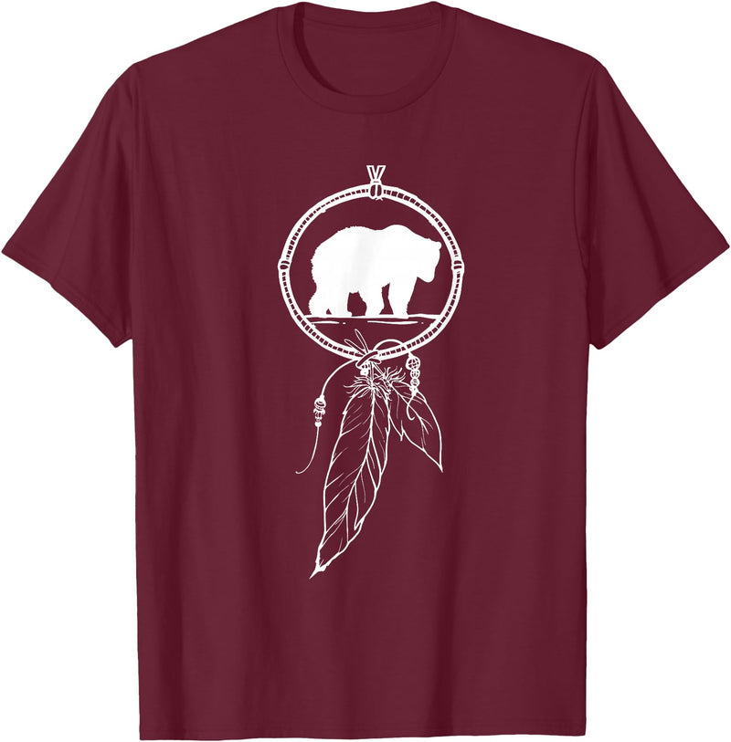 American Indian Shirts by CrushRetro Native American Dreamcatcher Bear Women Men Kids T-Shirt - Burgundy