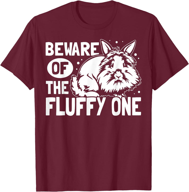 Beware of the Fluffy One - Lionhead Rabbit T-Shirt in Burgundy
