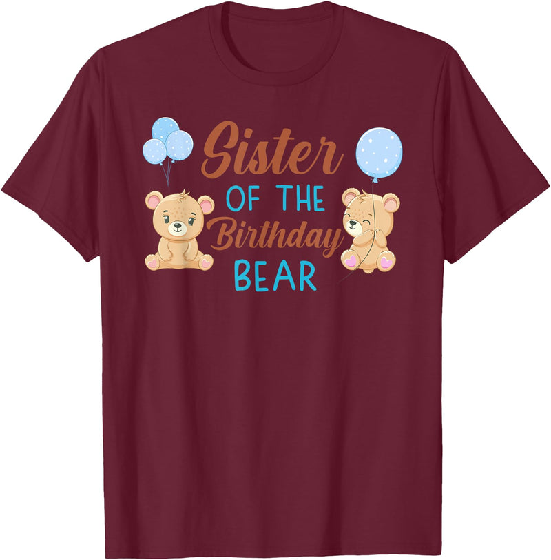 Family Birthday Bear Gifts Sister of The Birthday Boy Bear 1st Birthday Party Boy T-Shirt - Burgundy