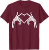 Skeleton Hand Halloween Trendy Novelty Graphic Art Skeleton Hands Heart Sign Halloween Tops T-Shirt - Burgundy