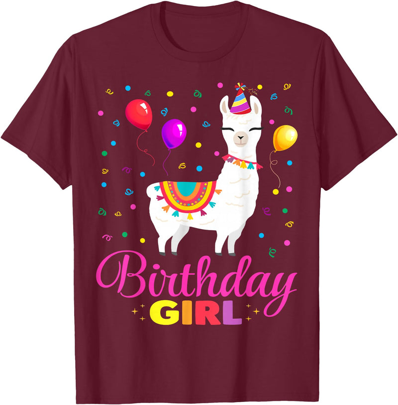 Birthday Llama Shirts Gift Cute Llama Shirt Party Animal Funny Gift for Birthday Girl T-Shirt - Burgundy