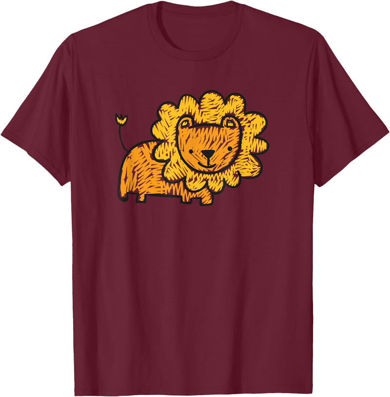 Animal Collection. Cute Lion Shirt Funny Kids Animal Drawing T-Shirt - Burgundy