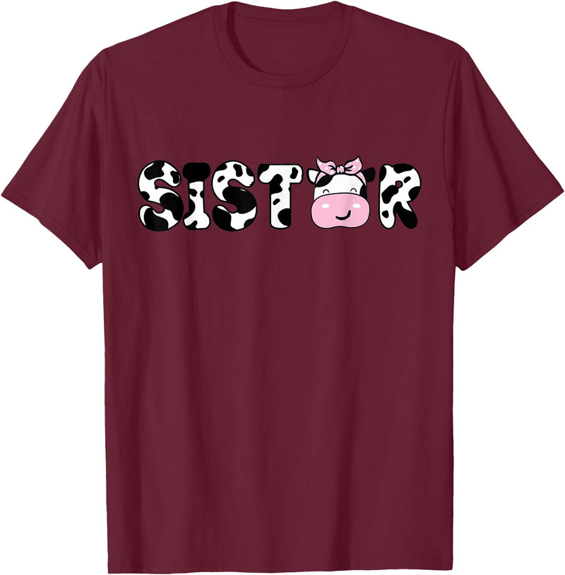 Cow Family Matching Birthday Tee For Mom Dad Kids Sister of The Birthday Boy Funny Cow Sí Family Matching T-Shirt - Burgundy