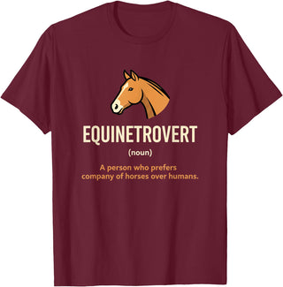 Horse Equine Equinetrovert Equestrian Lover Kid Fo Equinetrovert Funny Horse Definition Kids Horse Lover Equesn T-Shirt - Burgundy