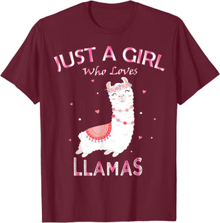 Just A Girl Who Loves Llamas Gift Shirt Just A Girl Who Loves Llamas T-Shirt Gift For Llama Gift Tee T-Shirt - Burgundy
