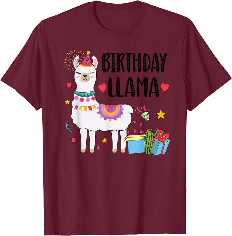 Matching Llama Birthday Party Supplies Birthday Llama Girl Birthday Party Llama Birthday Outfit T-Shirt - Burgundy