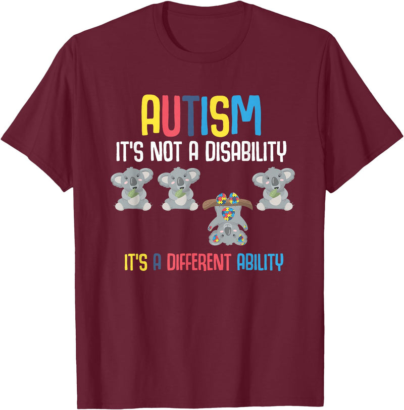 Autism Awareness Gifts Cute Koala Bears Its A Different Ability Autism Awareness T-Shirt - Burgundy