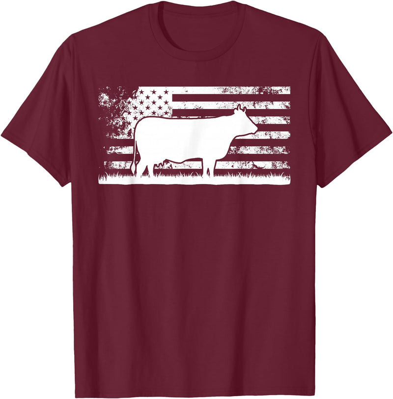 Funny Charolais Rancher Gift for Cattle Lover American Flag - American Cow Charolais Rancher T-Shirt - Burgundy