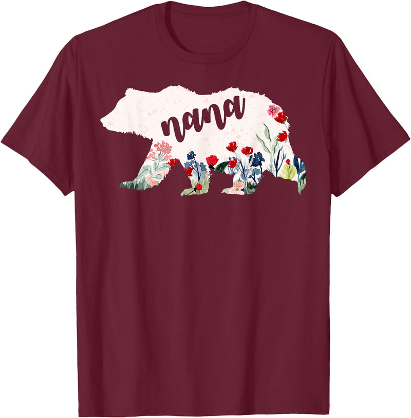 Nana Shirts By No1 Tees Nana Bear Shirt - Nana Bear Water Color Flower Grandma T-Shirt - Burgundy