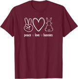 Peace Love Bunnies, Funny, Jokes, Sarcastic Sayings T-Shirt in Burgundy