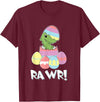Easter Egg Hunter Dinosaur Dino Easter T-Rex Rabbit Bunny T-Shirt in Burgundy