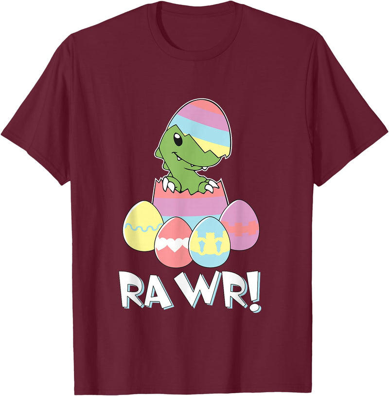 Easter Egg Hunter Dinosaur Dino Easter T-Rex Rabbit Bunny T-Shirt in Burgundy