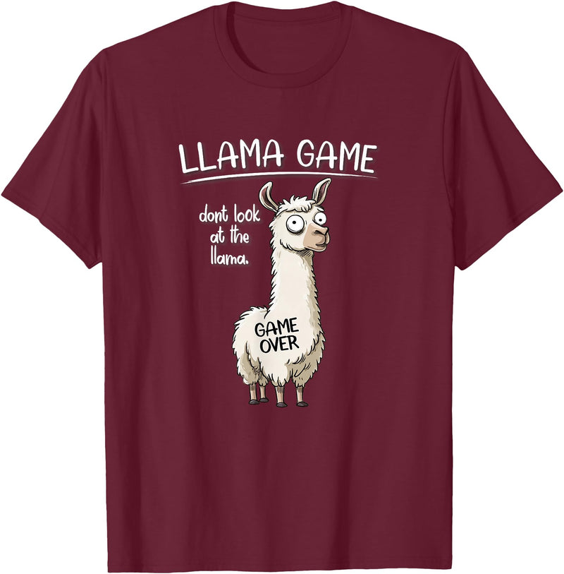 Cute Cartoon Llama Mama Gifts T Shirts & Hoodies Funny Mens Womens Kids Llama Game Don't Look At The Llama T-Shirt - Burgundy