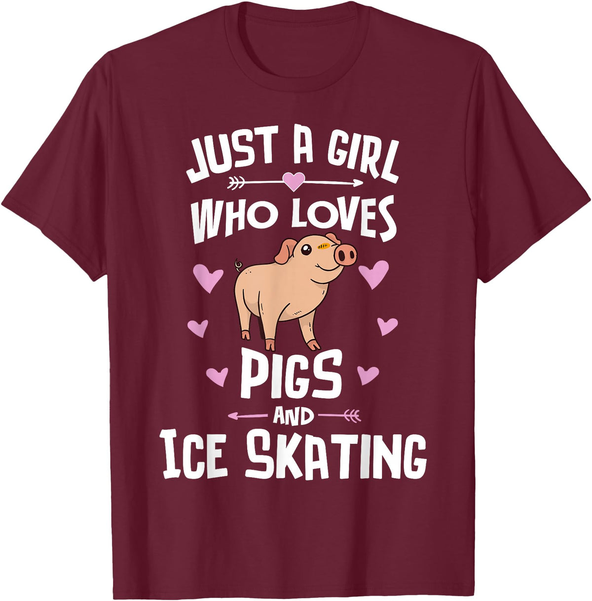 Pigs Memme Pigs And Ice Skating Gifts for Girls Women T-Shirt - Burgundy