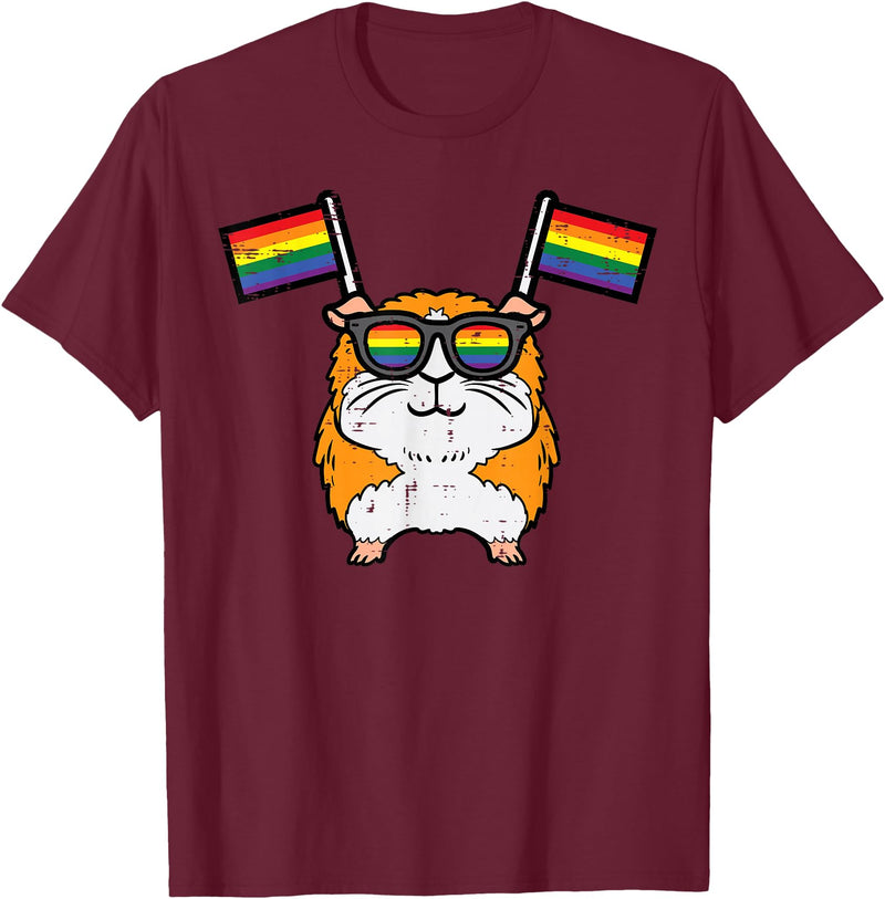Gay Pride Shirts LGBTQ Ally LGBT Men Women Gift Gay Guinea Pig Rainbow Flag LGBT Pride Month Men Women Kids T-Shirt - Burgundy