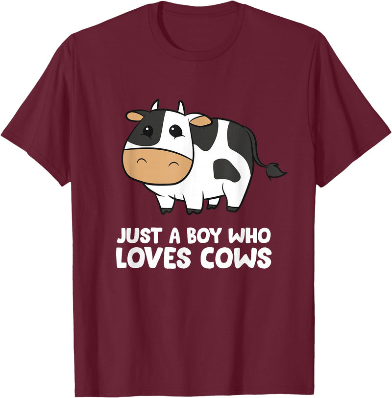 Funny Cow Lover Gifts Just a Boy Who Loves Cows T-Shirt - Burgundy
