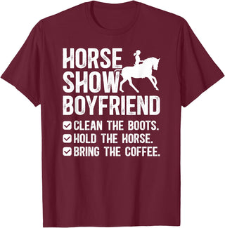 Funny Anniversary For Horse Show Boyfriend Horse Show Boyfriend Funny Equestrian Boyfriend T-Shirt - Burgundy