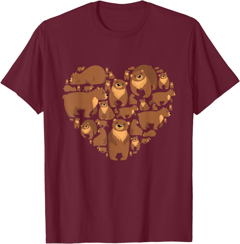 Grizzly Bear lover heart gifts idea Grizzly Bear lover heart bear love camping hiking men women T-Shirt - Burgundy