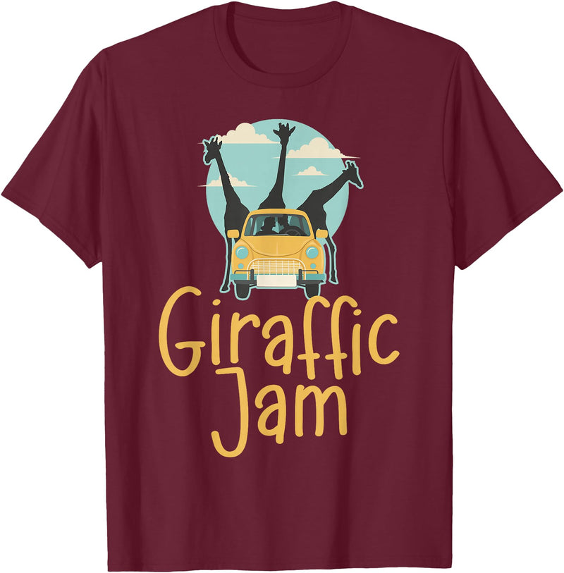 Hadley Designs Giraffe Giraffic Jam For Women Men Kids, Funny Animal T-Shirt - Burgundy