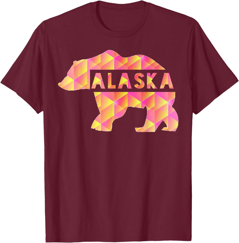 Proud Alaskan Bear Art Alaska State Pride Proud Alaskan Pink Grizzly Bear T-Shirt - Burgundy