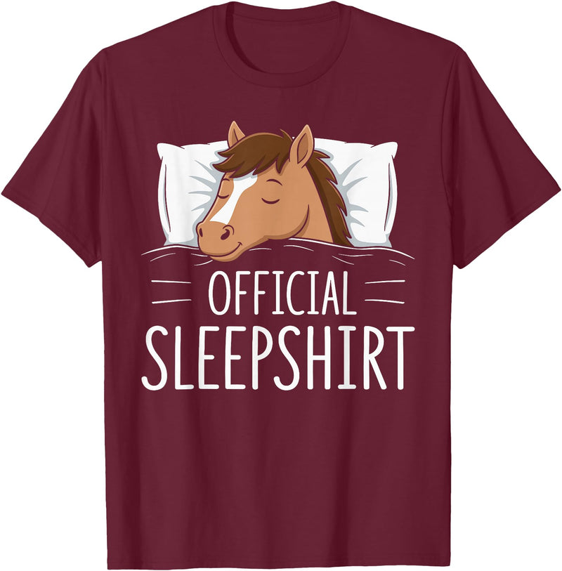 Nightgown Pajama Animals Designs & Gift Ideas Official Sleepshirt Sleeping Horse Lovers Pajama T-Shirt - Burgundy