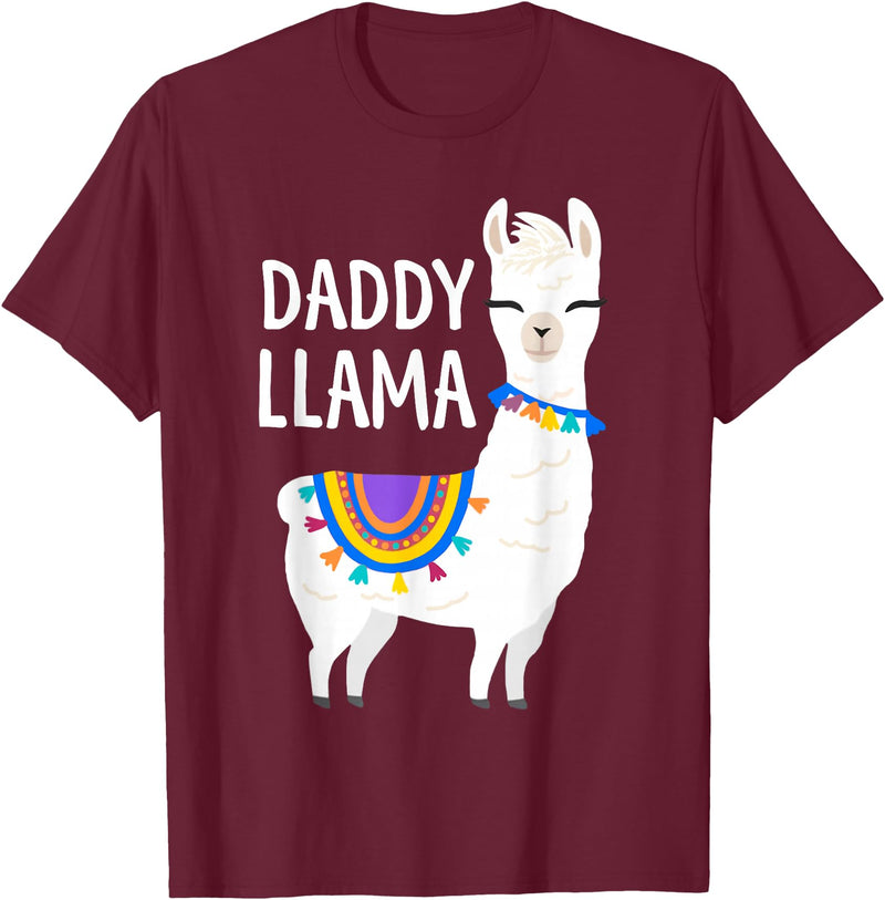 Birthday Llama Shirts Gift Daddy Llama Funny Father's Day Shirt Men, Dad, Dad Birthday T-Shirt - Burgundy
