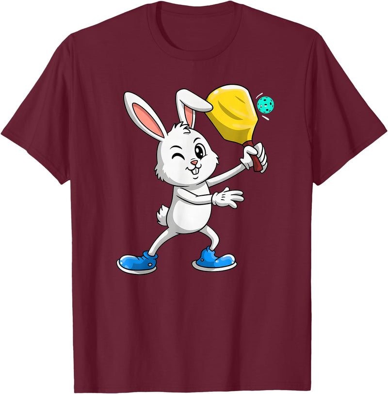Pickleball Bunny Rabbit Easter Day for Pickleball Player T-Shirt in Burgundy