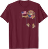 Rabbit Pocket Patriotic American Flag 4th of July USA T-Shirt in Burgundy