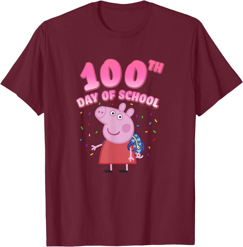 Peppa Pig 100th Day Of School Celebration Confetti T-Shirt - Burgundy