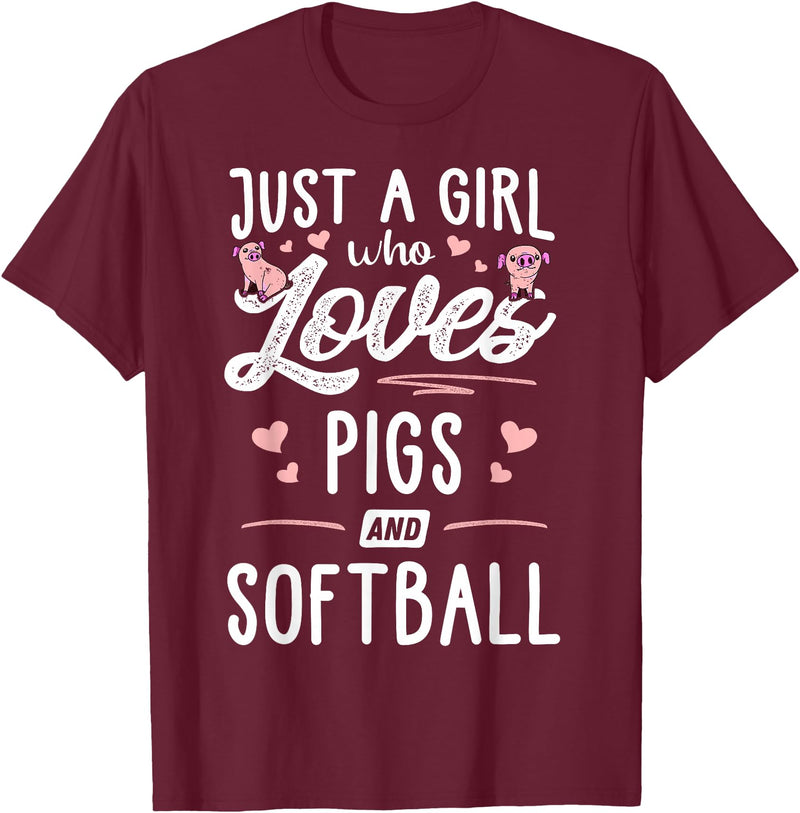 Pigs Memme Just A Girl Who Loves Pigs And Softball Gift Women T-Shirt - Burgundy