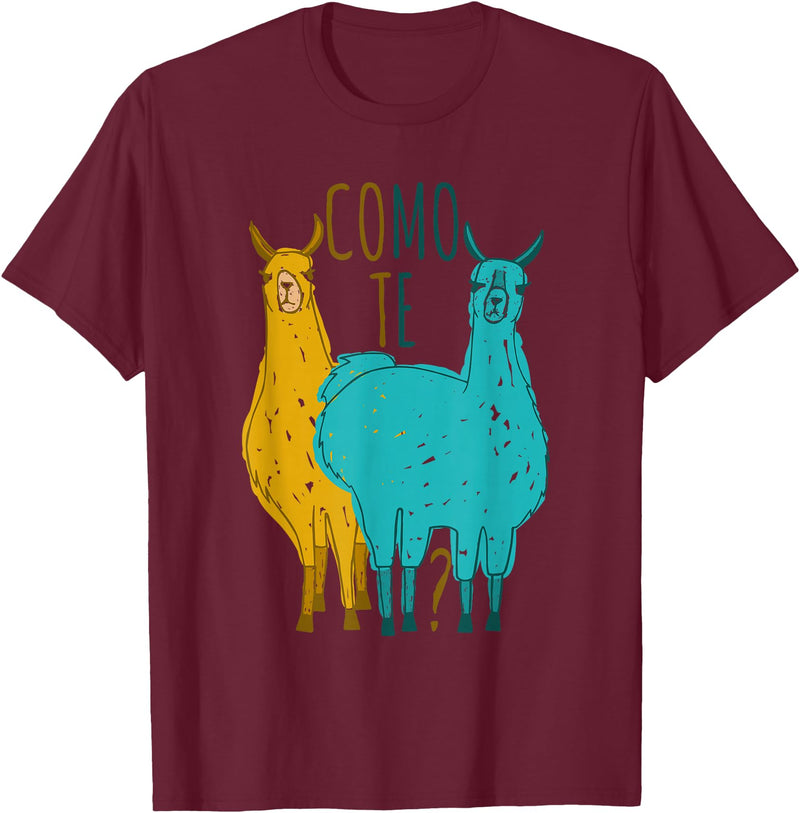 Funny Llama T-Shirt Como Te Llamas Funny Spanish Joke Llama Shirt Tee T-Shirt - Burgundy